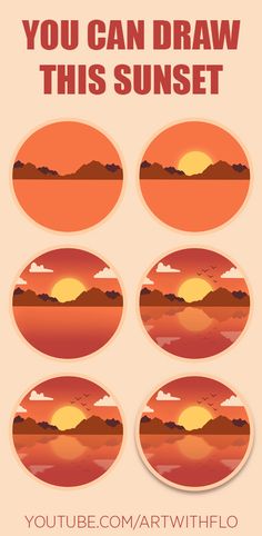 an orange sunset poster with the words you can draw this sunset in four different ways