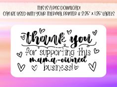 a thank card with the words thank you for supporting this mama - owned business on it