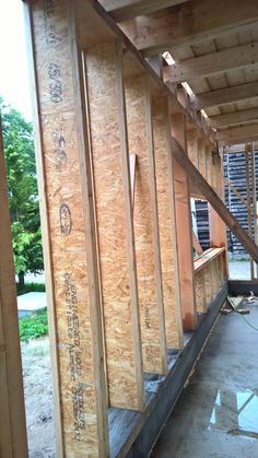 the inside of a house being built with wooden framing