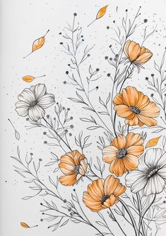 an orange and white flower drawing on paper