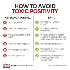 Alternate phrases to avoid toxic positivity : coolguides Toxic Positivity, Personal Progress, Mental Health Awareness Month, Think Happy Thoughts, Vie Motivation, Emotional Awareness, Mental And Emotional Health, Self Care Activities, Psychology Facts