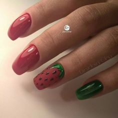 Strawberry Nail Art, Strawberry Nails, Fruit Nail Designs, Fruit Nail, Tie Dye Nails, Summer Berries, Trendy Nail Art, Trendy Nail Design