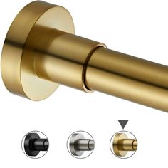 an image of brass shower curtain rod with different knobs and finishes on white background