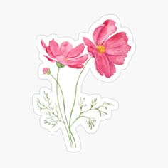 two pink flowers sticker on a white background