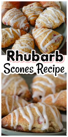 rhubarb scones with white icing on top and in the middle