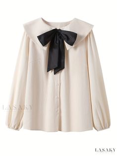 Lasaky - Womens Plus Size Colorblock Bow Knot Peter Pan Collar Button Up Long Sleeve Elegant Blouse Bow Tie Blouse, Plus Size Elegant, Black Bow Tie, Bow Knot, Elegant Blouses, Button Up Long Sleeve, Ralph Lauren Collection, Pan Collar, Black Bow