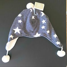 Nwt Winter Hat Size 0-12 Months From Elegant Baby (Sold At Bloomingdales). Grey With Stars Knit Outside And White Plush Inside. White Pom Poms On The Top And Ear Flaps. Black Panther Hat, Alice In Wonderland Hat, Short Brim Hat, Knitted Owl, Mickey Mouse Hat, Kids Bucket Hat, Girl Shadow, Baby Beanie Hats, Navy Hats