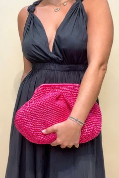 Made from colorful raffia, this clutch adds a touch of fun to any outfit. Perfect for a day at the beach or a night out, it's a must-have for any #SeliniStar. 100% RaffiaFully LinedSize: 8.66 x 15.74 x 7.48 inchesMade by hand in Thessaloniki, Greece Woven Clutch For Party, Woven Clutch For Evening, Chic Woven Clutch For Party, Summer Evening Clutch With Woven Details, Summer Evening Woven Clutch, Summer Evening Straw Clutch Bag, Summer Evening Clutch Straw Bag, Evening Summer Clutch Straw Bag, Spring Chic Crochet Clutch Bag