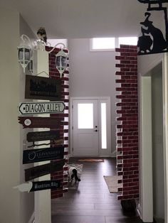 a cat is sitting on the floor in front of a sign that says dragon alley