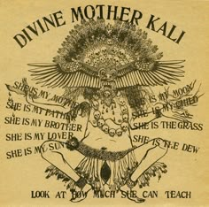 an image of a woman with her arms spread out in front of the words divine mother kal