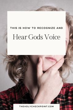 a woman covering her face with the words hear god's voice