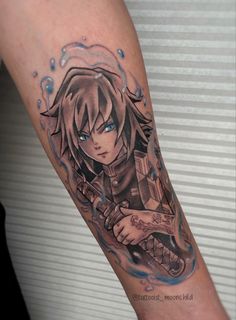 Tomioka Giyu Water Hashira Tattoo 🌊 Anime Demon Slayer MOONCHILD 愛 📍Lyon Giyuu Tomioka Tattoo Ideas, Giyu Tomioka Tattoo, Anime Sleeve, Water Hashira