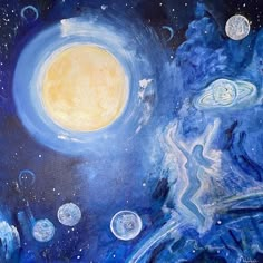 an acrylic painting of planets and the sun