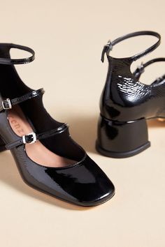 Vicenza Triple-Strap Mary Jane Heels Reformation Zenni, Capricorn Style, Black Mary Jane Heels, Black Dress Shoe, Mary Jane Shoes Heels, Leather Mary Jane Shoes, Black Mary Jane Shoes, Shiny Shoes, Plastic Heels