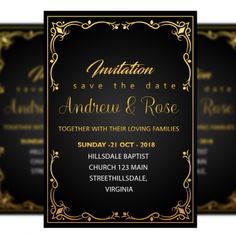 an elegant black and gold wedding save the date card