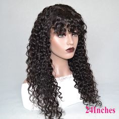 Deep Wave Full Machine Made None Lace Human Hair Wigs With Bangs 8-24 – Lumiere hair Curly Black Wig With Bangs, Human Hair Wigs With Bangs, High Hair, Weave Hair, Natural Hair Extensions, Lace Hair, One Hair, Hair Quality, Black Natural Hairstyles