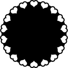 a black and white circle with hearts in the shape of a flower ornament