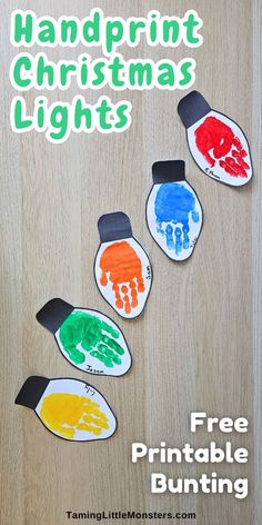 There are so many easy Christmas handprint crafts that you can try with toddlers and preschoolers. With the help of this free printable craft template, you can make your own string of handprint Christmas lights to hang up and enjoy. Handprint Tree Christmas, Merry And Bright Handprint Craft, Handprint Christmas Lights, Easy Holiday Crafts For Toddlers, Preschool Christmas Lights Craft, Christmas Light Activities Preschool, Elf Preschool Craft, Christmas Light Template Free Printable, Christmas Hand Crafts