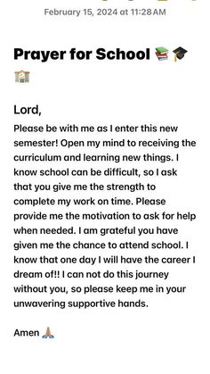 the prayer for school is shown in this screenshot