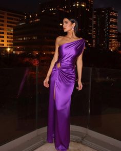 Purple One Shoulder Satin Hollow Cut Maxi Dress One Shoulder Dresses, Basic Dresses, Solid Color Dresses, Purple Bridesmaid, Purple Bridesmaid Dresses, Satin Dress Long, Shoulder Dresses, High Waist Dress, Popular Dresses