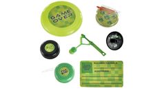 the contents of a game over frisbee are shown in green and black colors