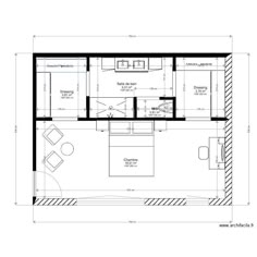 the floor plan for a small house with an open kitchen and living room, as well as