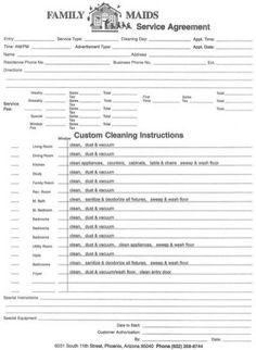 the family maps service agreement is shown in this document, which includes instructions for cleaning