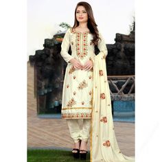 A stylish interpretation of ethnic glamour and contemporary style, this pale yellow silk churidar suit comprises a delightful traditional look. This sweetheart neckline and 3/4th sleeve kurti is embroidered with resham thread, zari, dori, and embroidered lace work. Teamed up with santoon churidar in pale yellow color with pale yellow nazneen dupatta. Churidar is designed using plain work. Dupatta is decorated using resham thread, zari, dori, and weaved lace work. Pakistani Outfits Casual, Nia Sharma, Rubina Dilaik, Simple Sarees, Georgette Dress, Yellow Silk