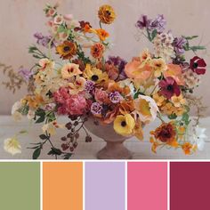 August Flowers In Season Wedding, Summer Floral Arch Wedding, Wedding Flower Colour Schemes, Cottagecore Wedding Color Palette, Wild Flower Wedding Color Palette, Summer Wildflower Wedding Color Scheme, Bright Autumn Color Palette Wedding, Whimsical Wedding Color Palette, Wildflower Wedding Colour Pallette