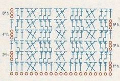 an image of a cross stitch pattern on a piece of paper with red and blue stitches