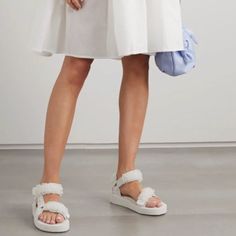 Danish Designer Cecilie Bahnsen Reimagines The Maria Sandals She Created In Collaboration With Suicoke In A Fresh All-White Combination For The New Season. They Follow A Casual Silhouette Of Velcro Straps Layered Over Neoprene Pads For A Cushioned Feel And Rest On Elevated Vibram Soles That Are Moulded For Comfort. Great Condition - Only Worn A Handfull Of Times, Indoors Only. Sold Out And Very Hard To Find. Us Size 9. Please Let Me Know If You Have Any Questions! Cecilie Bahnsen, Velcro Straps, All White, New Season, Women's Shoes Sandals, Shoes Sandals, Let Me, Women Shoes, Sandals