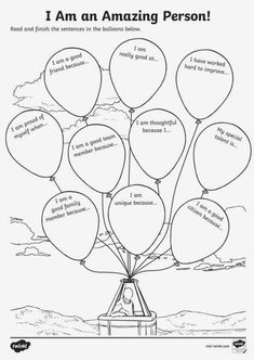 a coloring page with balloons and the words i am an amazing person