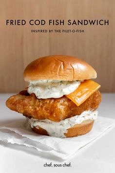 fried odd fish sandwich with mayonnaise and lettuce