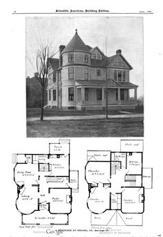 an old house with two floors and three stories, the first floor is in black and white