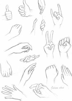 hand gestures drawn in pencil on white paper