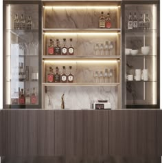 a bar with liquor bottles on the shelves