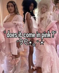 the girls are all dressed up in pink dresses and wigs, with text missing 2000's teen movies > / 3