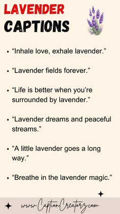 a poster with the words lavender captions on it