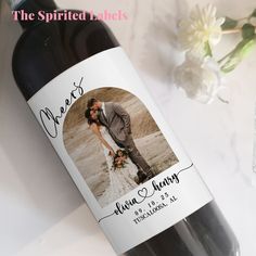 a bottle of wine with a photo on it