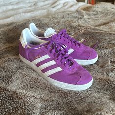 New Purple Adidas Gazelle Tennis Shoes, Size 7, Only Worn A Couple Of Times In Excellent Condition Sold Out Purple Adidas, Adidas White, Shoes Size 7, Adidas Gazelle, White Adidas, Tennis Shoes, Adidas Shoes, Adidas Women, Color Purple