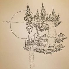 a drawing of a forest with trees on it