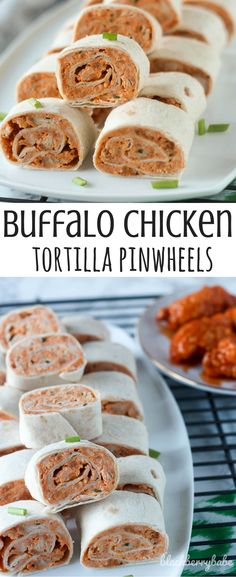 buffalo chicken tortilla pinwheels on a white plate