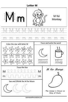 the letter m worksheet for preschool to practice handwriting and writing with pictures on it