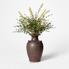 a vase with some plants in it on a white background, there is no image here to provide a caption for