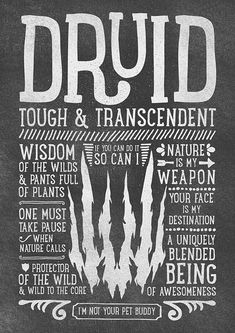 a black and white poster with the words druid, tough & transcendt