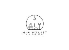 minimalist logo design for a furniture store, with an image of a table and lamp