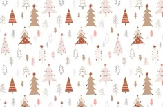 christmas trees and snowflakes on a white background with brown, red and tan colors