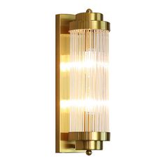 a wall light that is on the side of a white wall with a glass tube