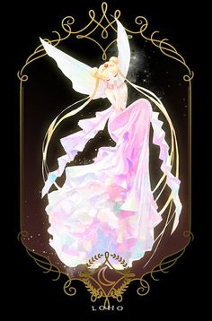 a digital painting of a woman in a pink dress with gold trimmings and wings