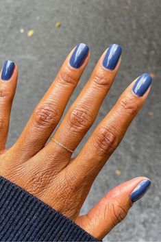 31 Blue Nail Ideas to Inspire Your Next Manicure | The Everygirl True Summer Nails, Gel Nail Colors 2024, Steel Blue Nails, Blue Manicure Ideas, Nail Designs Dark, Dark Summer Nails, Shades Of Blue Nails, Blue Nail Design, Nail Ideas For Summer